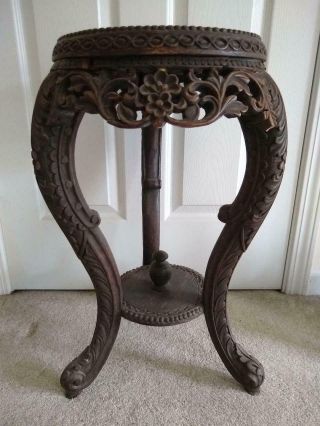 Antique/vintage Hand Carved Wood Plant Stand/side Table