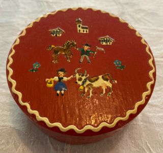 Vintage 3” X 1.  5” Wooden Hand Enameled Painted Trinket Box Made In Austria 2