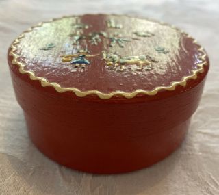 Vintage 3” X 1.  5” Wooden Hand Enameled Painted Trinket Box Made In Austria 3