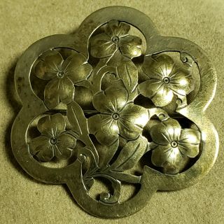 Vintage Arts & Crafts Stavre Gregor Panis Solid Sterling Silver Flower Pin