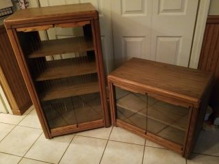 Vintage 1980s 4 - Shelf Glass - Door Stereo Component Cabinet With Wheels & Tv Stand