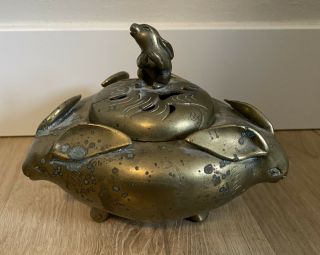 Vintage Antique Asian Chinese/japanese Brass Or Bronze Rabbit Censer