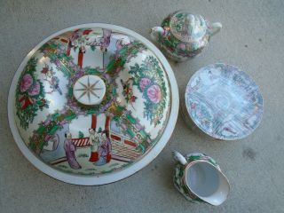 Vintage Hand Painted Chinese Decorative Famille Rose Plate Dishes Set 9 Pc