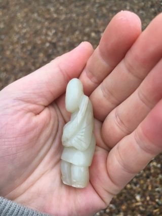 Antique Chinese White Jade Figure Of A Boy And Bird 19th Century Qing Hetian 3