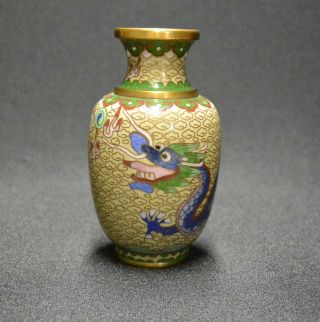Antique Chinese Cloisonne Bud Vase; Five - Toed Lucky Dragon And Flaming Pearl