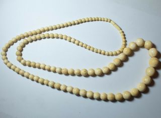 Antique Chinese Carved Bovine Bone Bead Necklace (61 Grams) 90cm Total