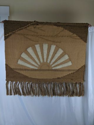Vintage 1986 Ica Woven Wall - Hanging Sun Tapestry Fiber Art Extra Large 43 " X 32 "