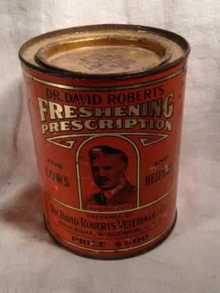 Vintage Dr.  David Roberts Cow Heifer Medicine Advertising Tin Can Veterinary