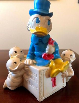 Vintage 1961 Dell Disney Uncle Scrooge Figurine Bank With Huey Dewey And Louie