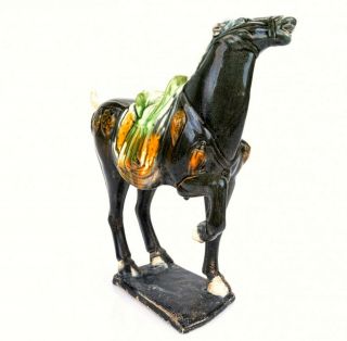 Antique Chinese Sancai Glazed Tang Style War Horse Multi - Color Marked On Bottom