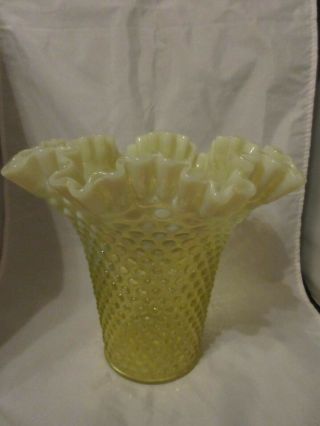 Rare Vintage Fenton Hobnail Opalescent Topaz Large Ruffle Top Vase
