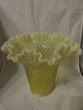 Rare Vintage Fenton Hobnail Opalescent Topaz Large Ruffle Top Vase 2
