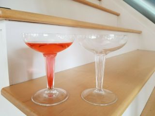 Set (10) Vtg Hollow Panel Stem Crystal Champagne Coupes/saucers/toasting Glasses