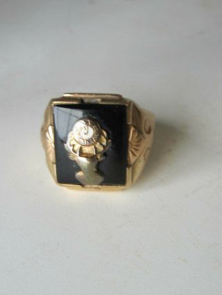 Antique Vintage 10k Gold Men’s Crest Ring Possibly Elk’s Lodge Ring