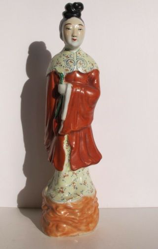 Antique Chinese Republic Period Famille Rose Lady Statue Figurine 11.  5 " Signed