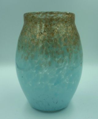 5 " Vintage Scottish Monart Art Glass Vase Sky Blue & Gold