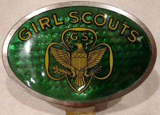Vintage Girl Scouts Bike Reflector Green With Gs Logo 5 " Wide Rare