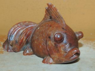 Chinese Stone Koi Fish Carp 3.  25 " Carved Paperweight Soapstone Jade Vintage Antq