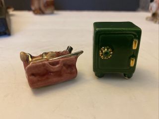 Arcadia Miniature Safe And Tool Bag Box Salt And Pepper Shakers Rare Vintage