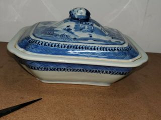 18th Century Antique Chinese Blue And White Tureen And Cover Export Porcelain