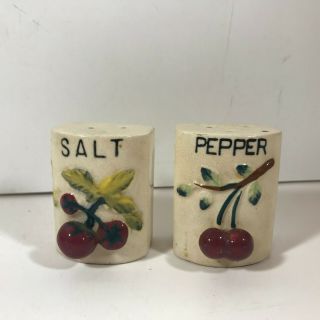 Vintage Ceramic 3d Cherries White Salt And Pepper Shakers