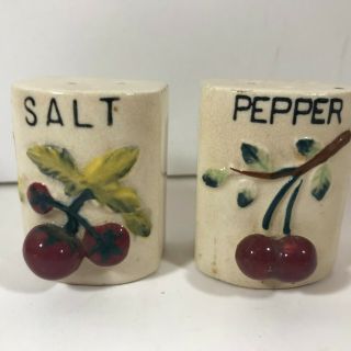 Vintage Ceramic 3D Cherries White Salt and Pepper Shakers 2