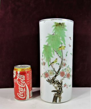 Antique Chinese Porcelain Cylindrical Hat Stand Brush Pot Vase 11 - 1/8 "
