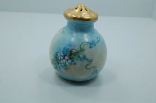 Antique Hand Painted Salt Shaker,  Gold Top,  Blue W/ Flowers