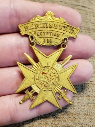 Rare Early 1900s Harrisburg Pennsylvania Masonic Knights Templar Medal Badge Pin