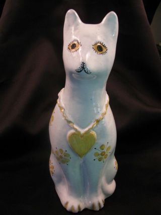 Vintage Sitting Pottery Cat Heart Collar Mcm 1960s Aldo Londi Bitossi Raymor Era