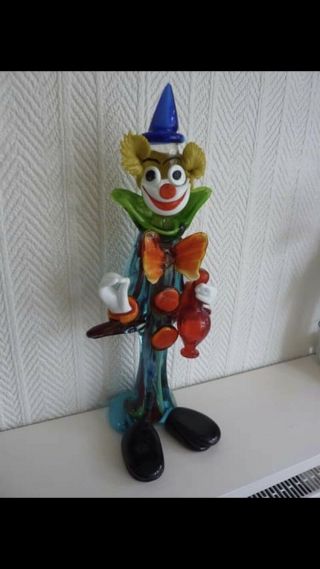 Very Large 17 " Rare Vintage Murano Glass Clown,  Italy Art Glass Clown Figurine