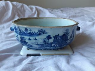 Antique 18th 19th Century Chinese Porcelain Blue Hand - Painted Tureen Base C.  1800