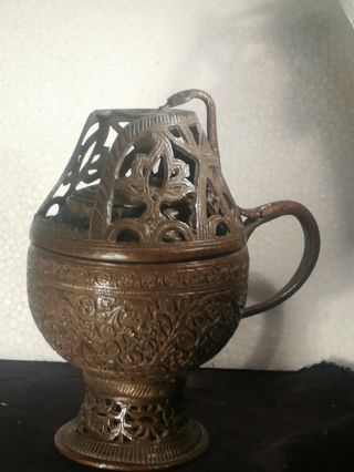 Extremely Rare 19th Century Kashmiri Kidri Snake Handle Pot.