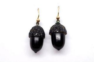 Antique Victorian English Hand Carved Acorn Drop Earrings C1870