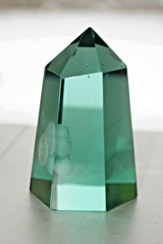 Crystal Glass Tower Point Blue Green with Inclusions 4 