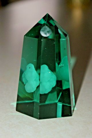 Crystal Glass Tower Point Blue Green with Inclusions 4 