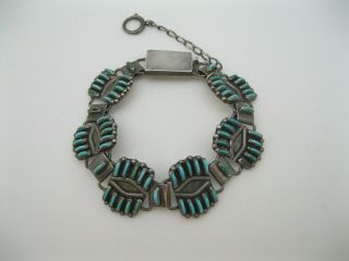 Vintage Zuni Silver & Needlepoint Turquoise Link Bracelet