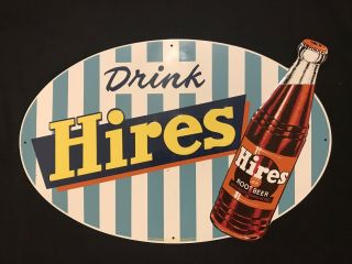 Large Vintage “drink Hires Rootbeer” Metal Sign.  Shape