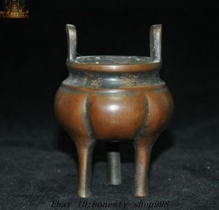 4 " Marked Old Chinese Buddhism Temple Pure Bronze Incense Burner Censer Tripod