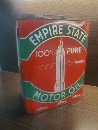 Vintage Empire State 100 Pure Sae 10 Motor Oil 2 Gallon Can Indianapolis