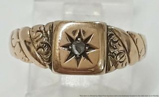 Antique Victorian Rose Cut Diamond Ornate Solid Gold Ring Size 7.  5 2.  1g Jewelry