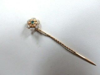 Antique Victorian 18k Gold,  Emerald & Pearls Stick Tie Pin