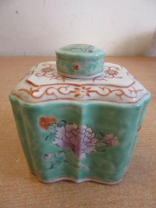 Antique Chinese Porcelain Famille Rose Tea Caddy Lidded Jar Signed