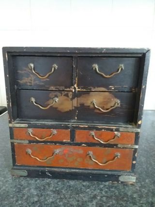 Antique Chinese Lacquer Wood Jewellery Box Cabinet Style