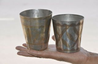 2 Pc Old Brass Handcrafted Inlay Engraved Solid Lassi/milk Glasses