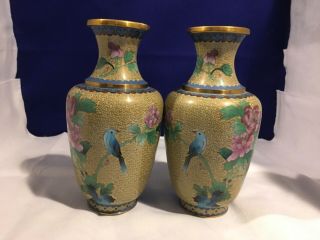 Antique Chinese Enamel Vases With Flowers And Birds