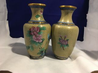 Antique Chinese Enamel Vases With Flowers And Birds 2