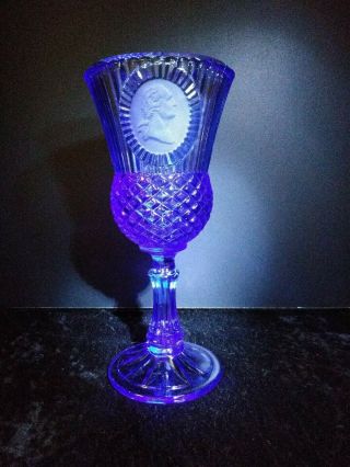 Vtg 1976 Avon Fostoria George Washington Cobalt Blue Goblet Glass 8 