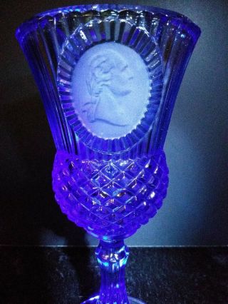Vtg 1976 Avon Fostoria George Washington Cobalt Blue Goblet Glass 8 