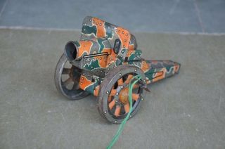 Vintage Wind Up Litho Army Litho Cannon / Gun Tin Toy,  Japan